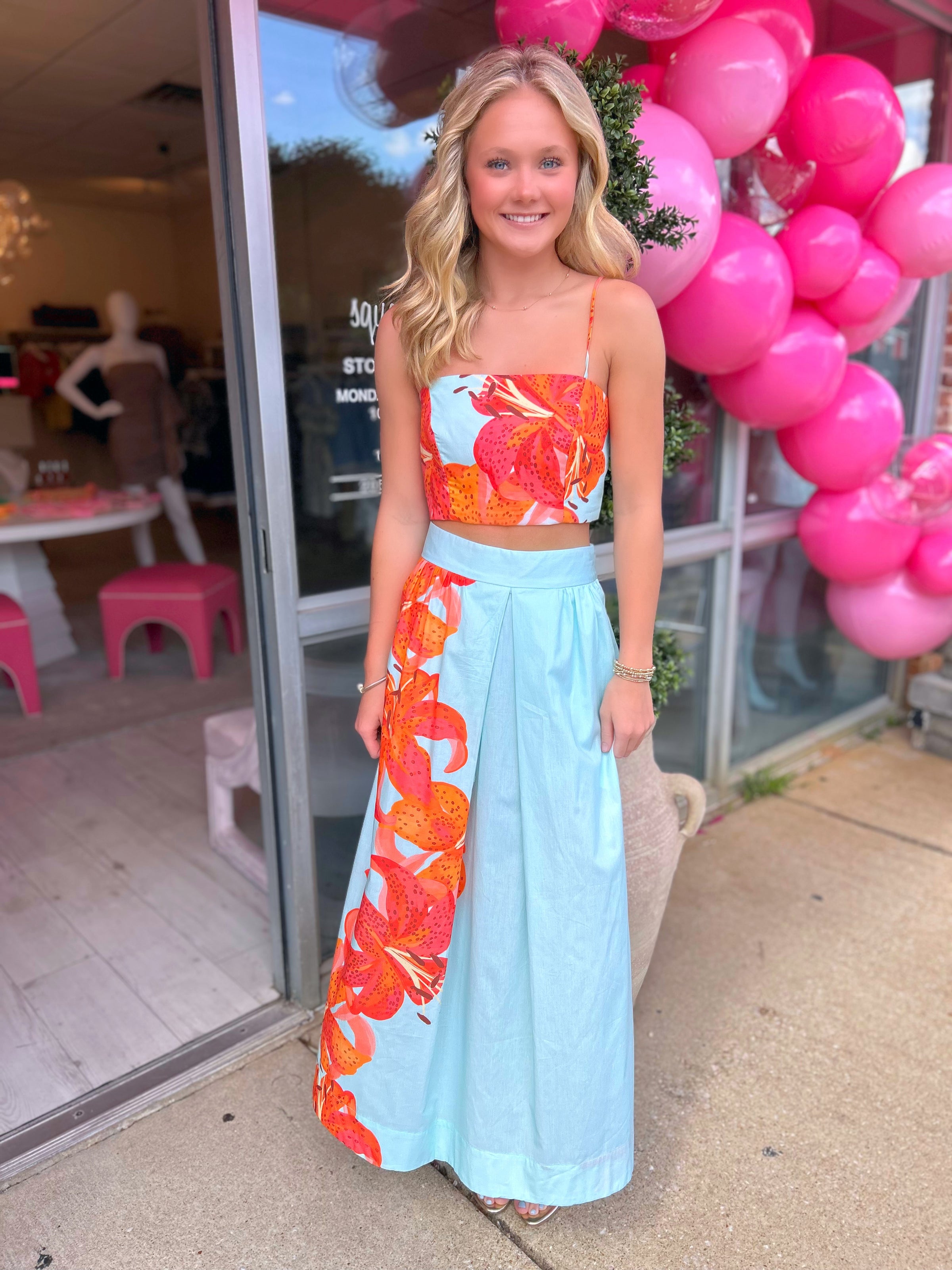 Dress To Blue Lily Crop Top & Skirt Tricoline Set