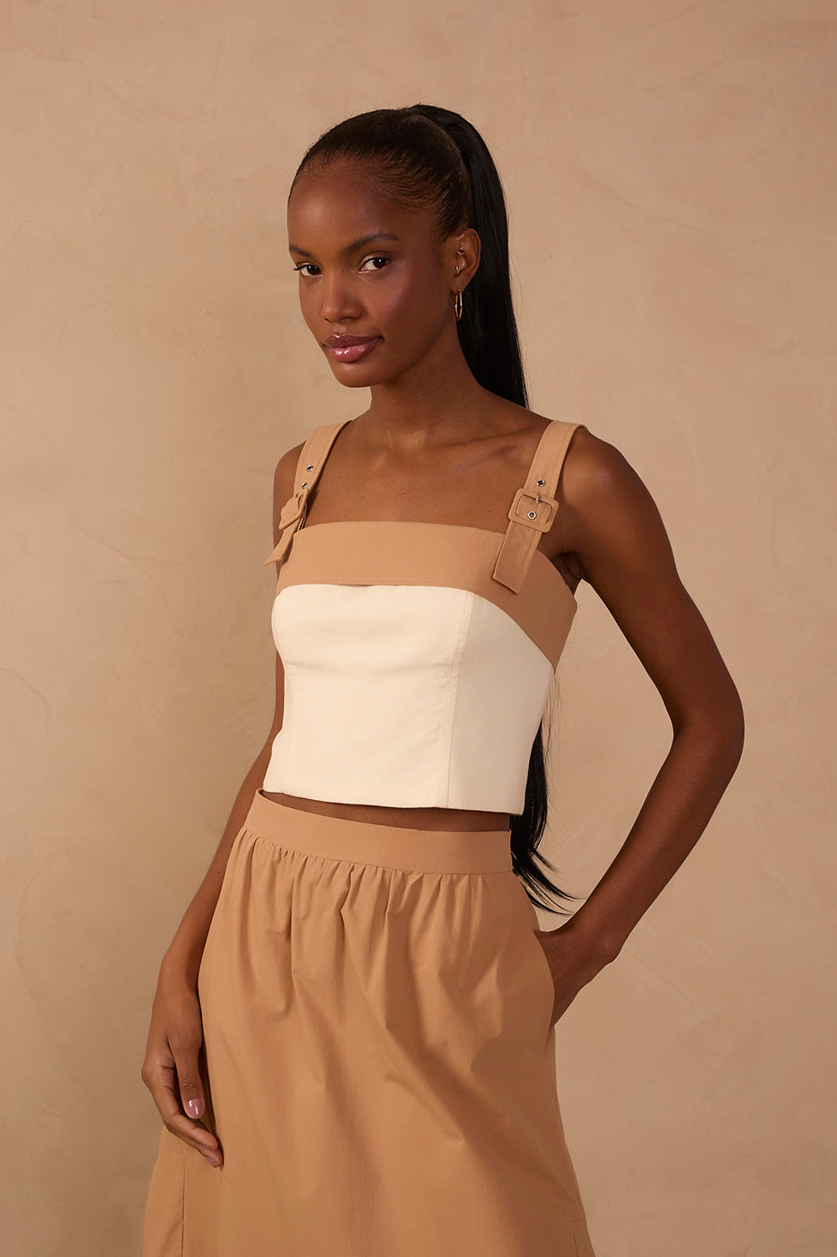 Dress To Buckled Linen Blouse & Side Slit Skirt Set