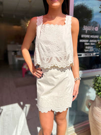 Belle Embroidered Sleeveless Crop Top and Skirt Set