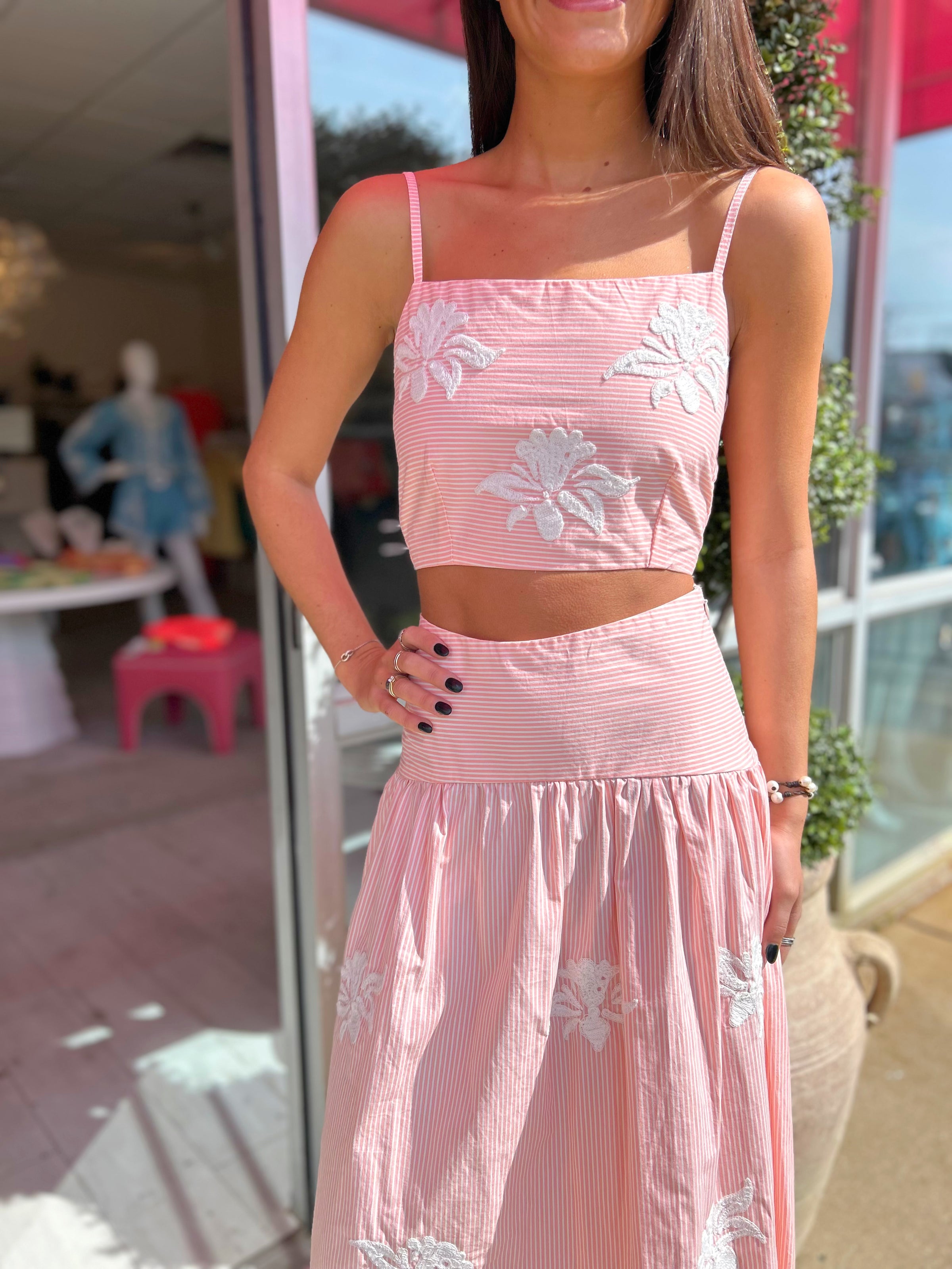 Lusana Oliver Embroidered Poplin Skirt Set in Orchid Stripe