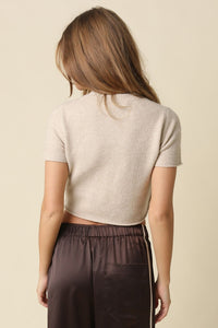 Sadie Knit Crop Tee in Light Mocha