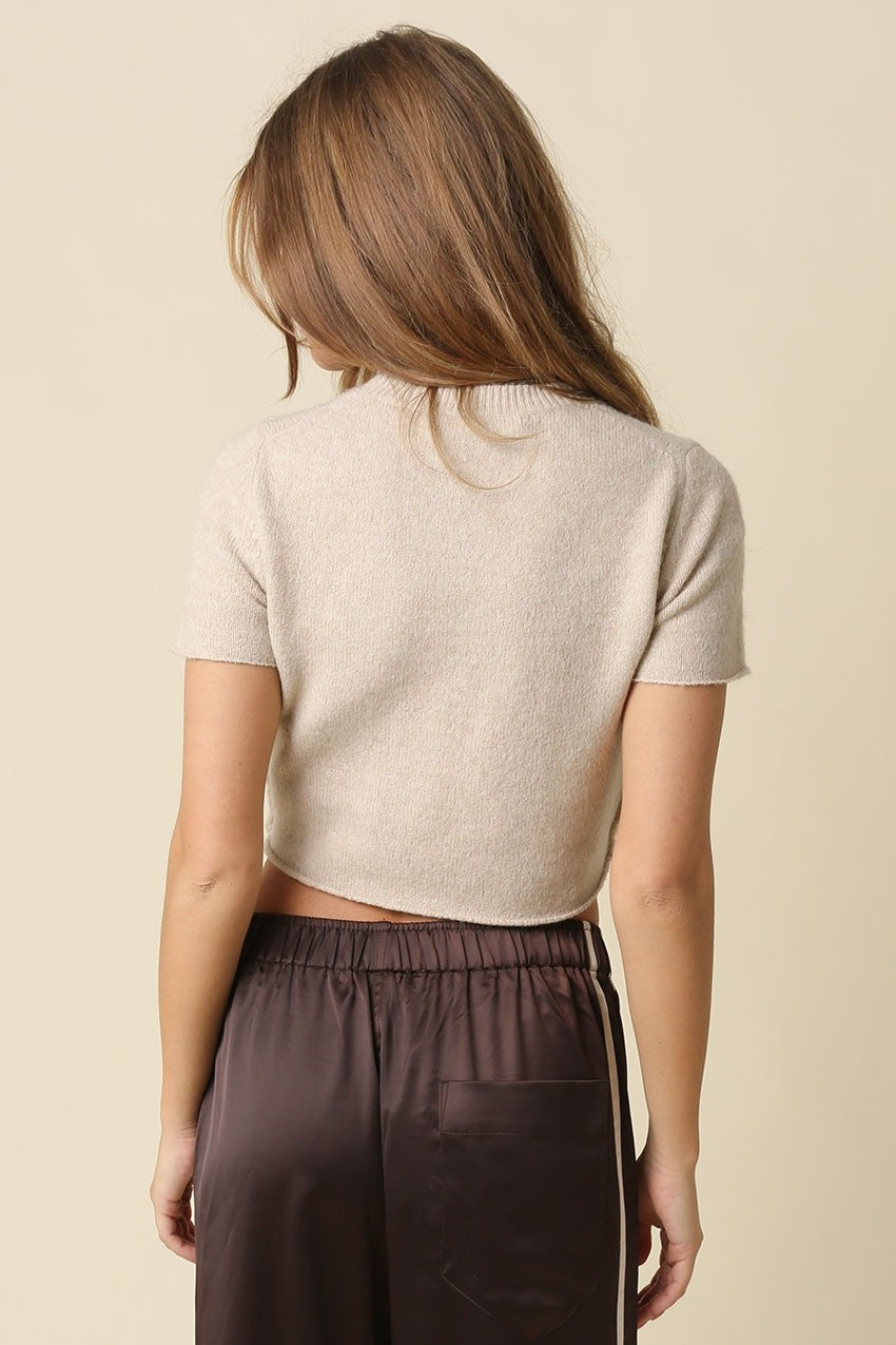 Sadie Knit Crop Tee in Light Mocha