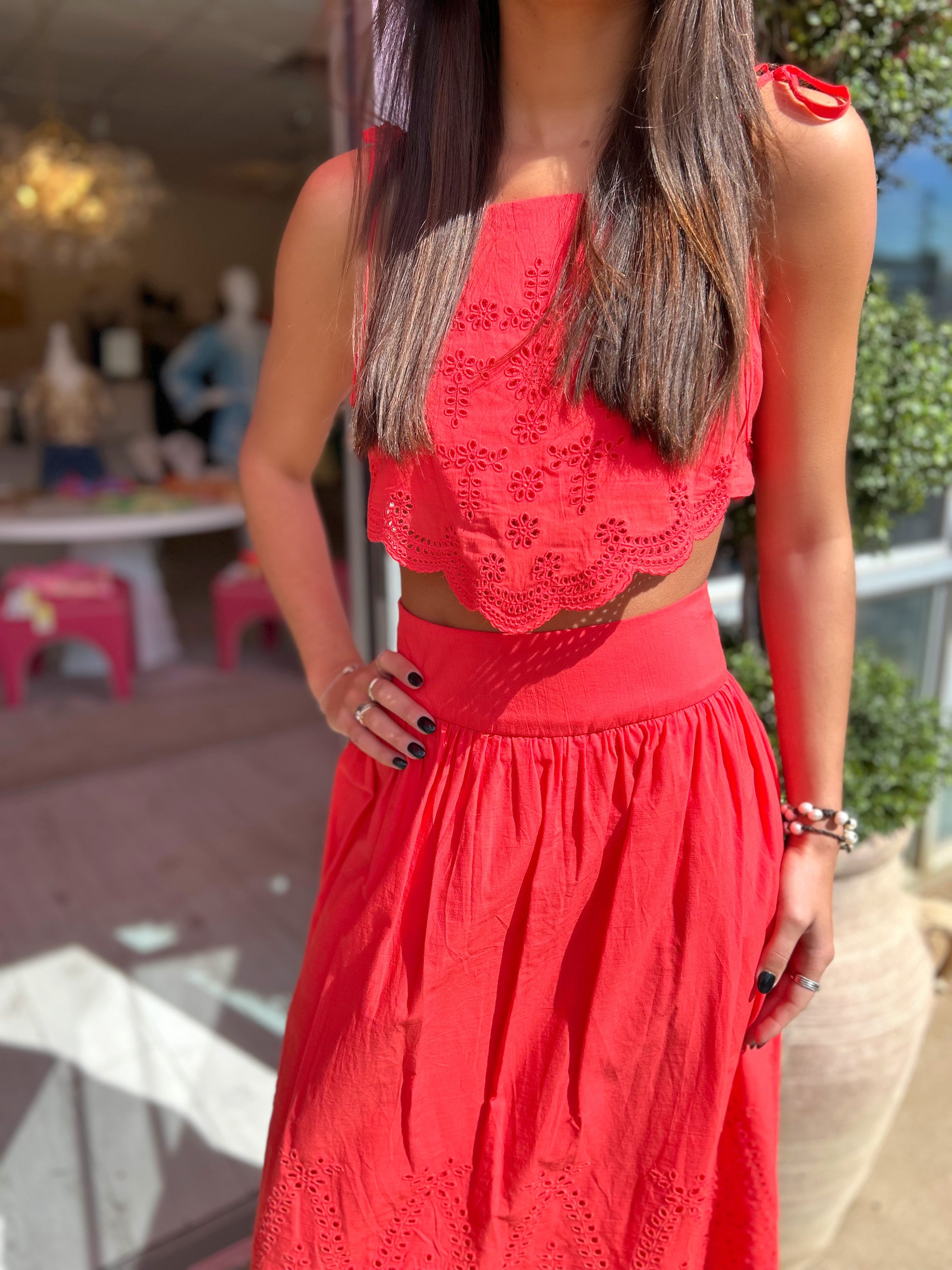 Bailey Embroidered Top and Midi Skirt Set