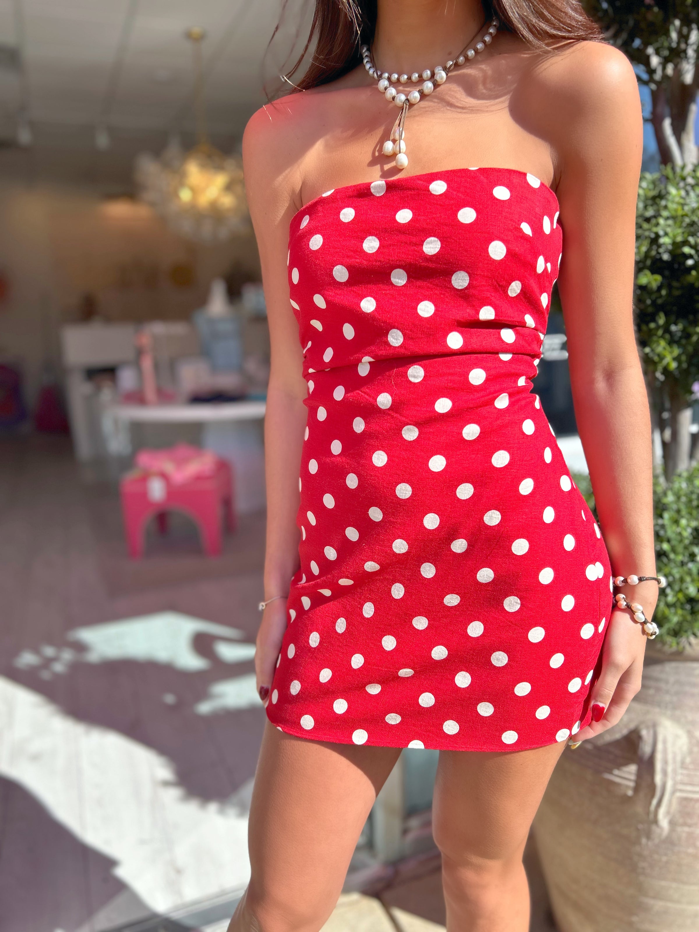 Remi Polka Dot Strapless Mini