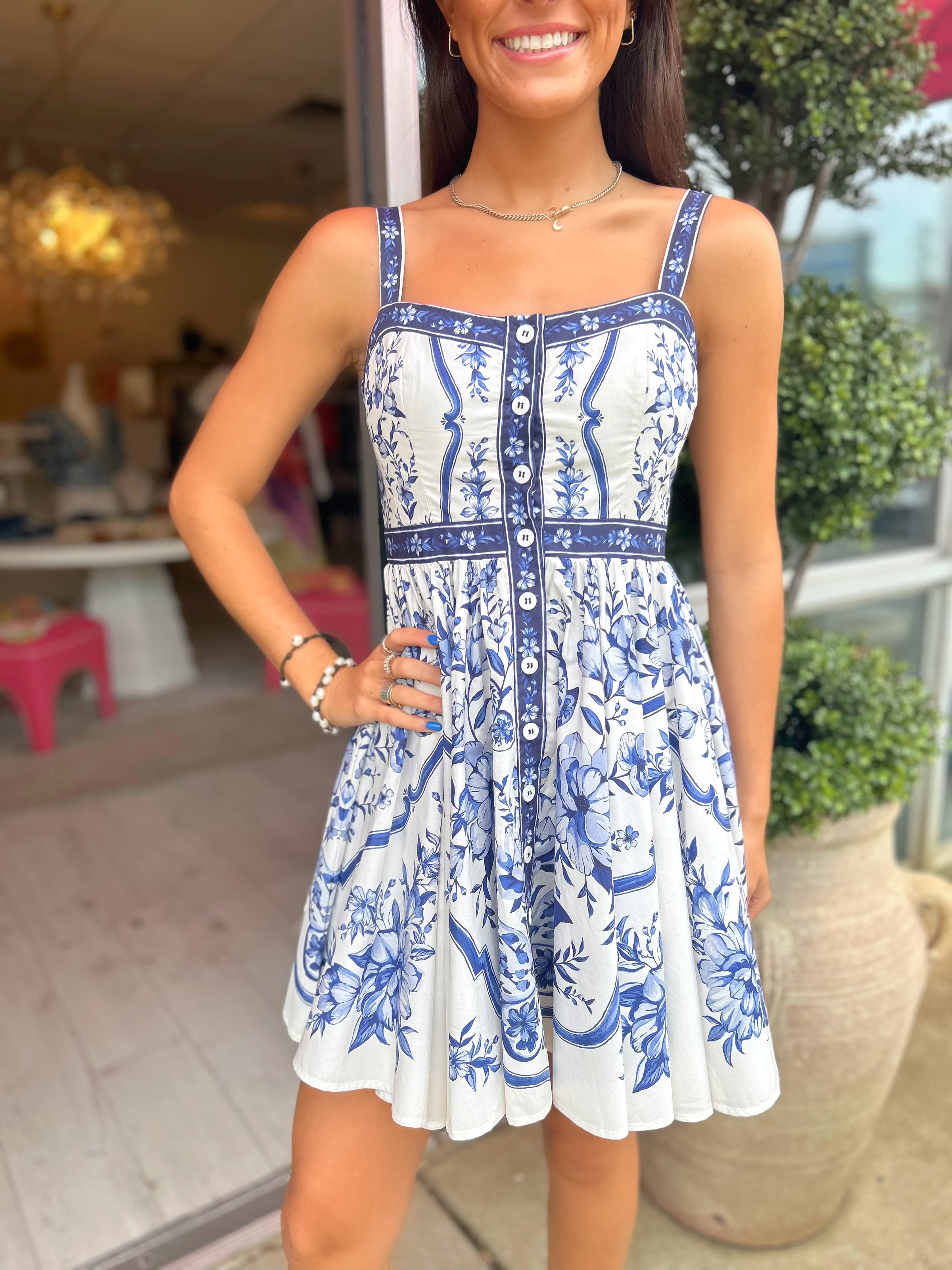 FARM RIO Porcelain Garden Off-White Sleeveless Mini