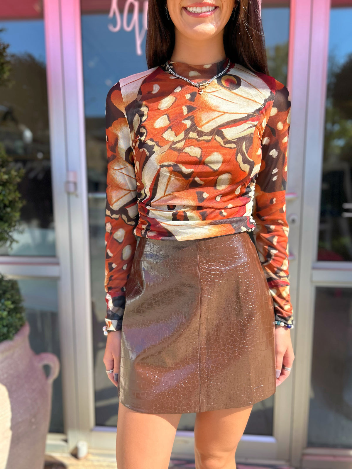 Winston Faux Leather Mini Skirt in Chocolate Brown