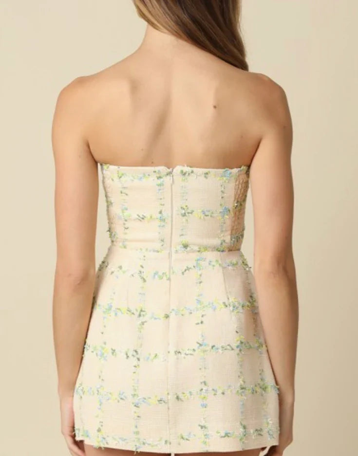 Campbell Strapless Tweed Mini Dress