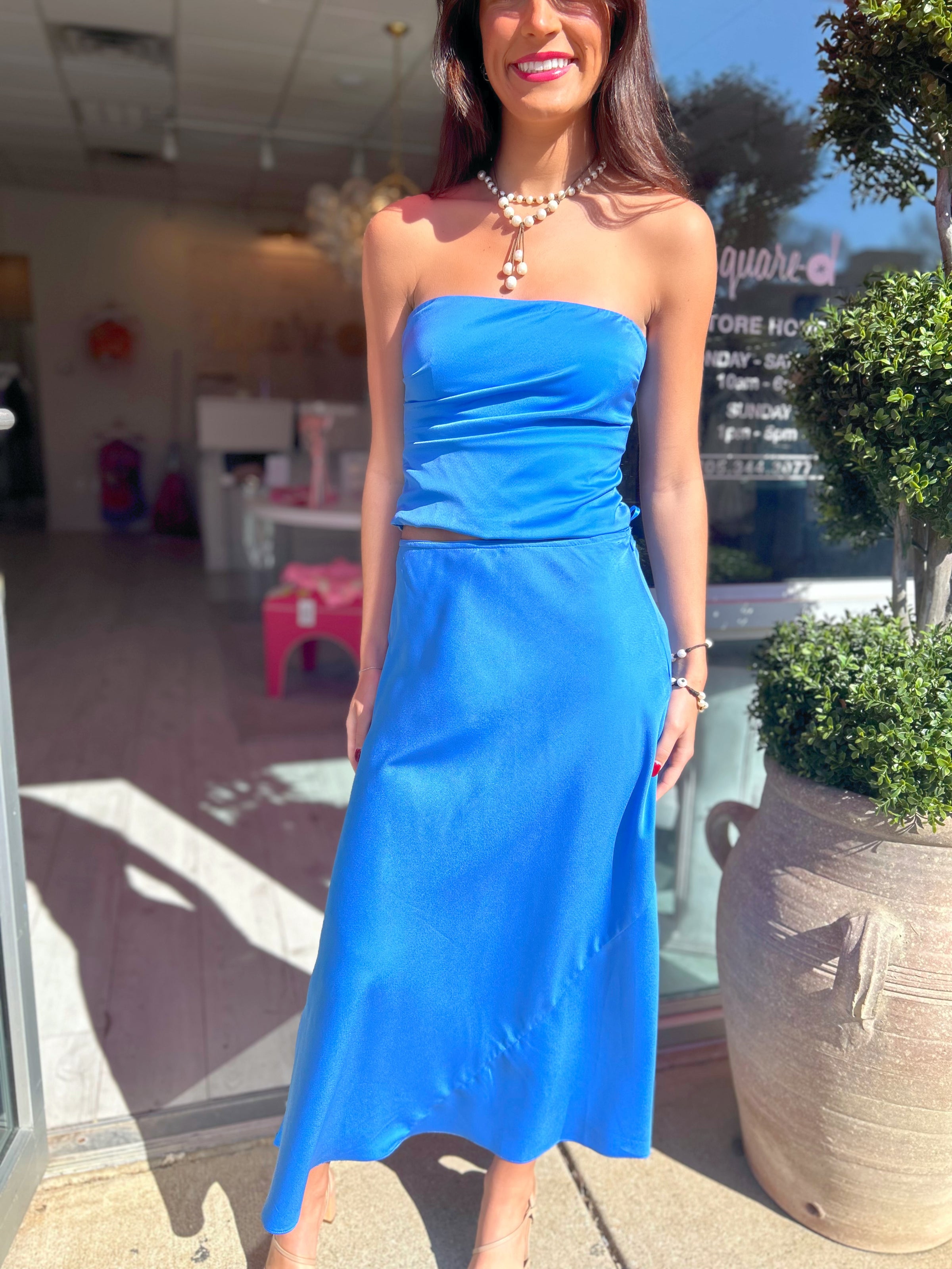 RENTAL Nia Strapless Top & Midi Skirt Set