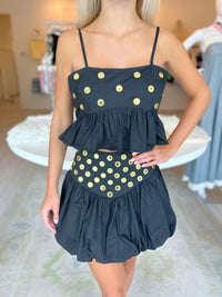 Charlotte Metallic Eyelet Skirt Set