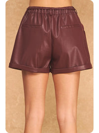 Channing Embroidered Faux Leather Shorts