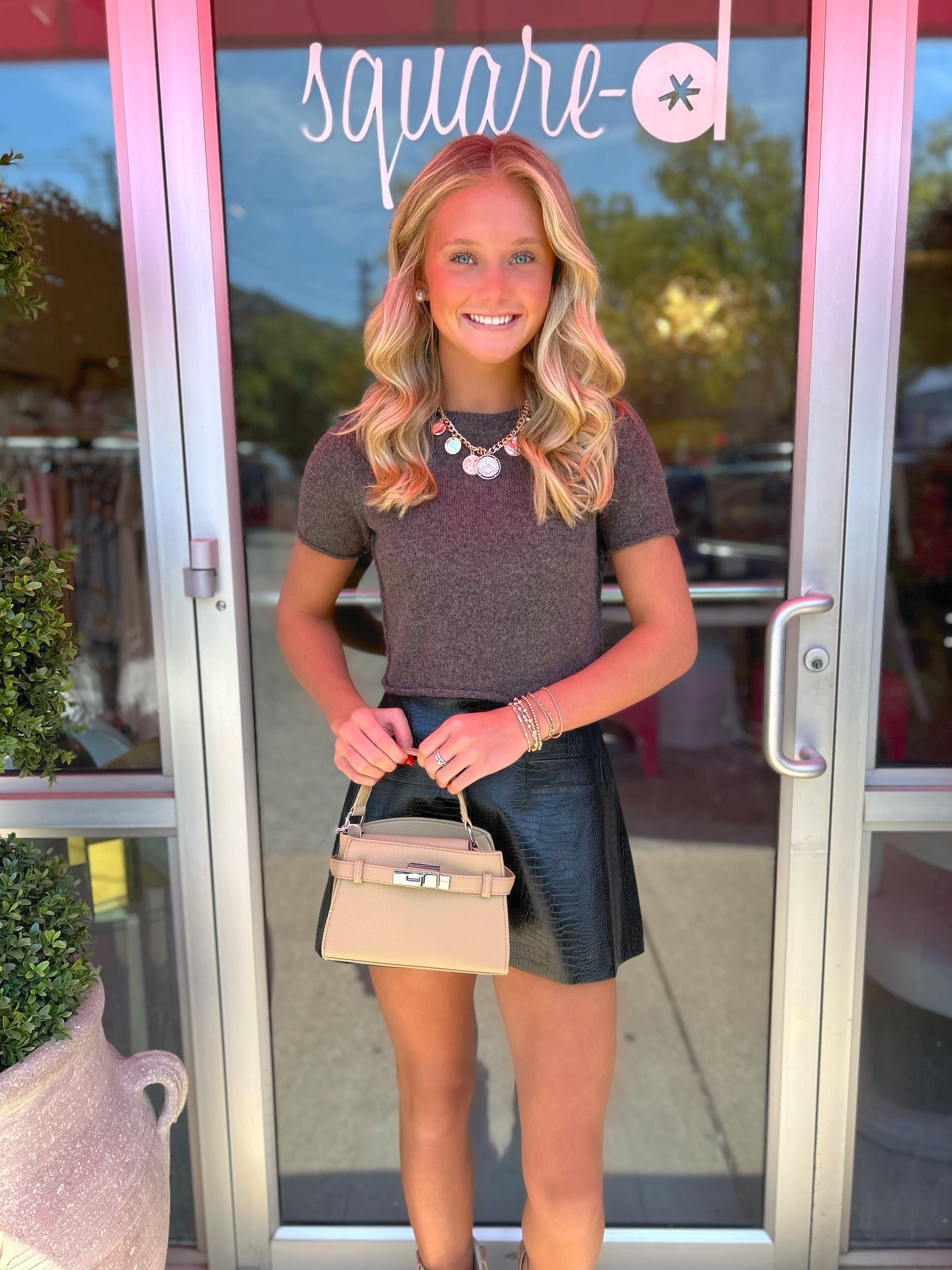 Sadie Knit Crop Tee in Brown