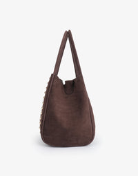 REMI/REID Hollace Mini Tote Studded Faux Suede in Chocolate