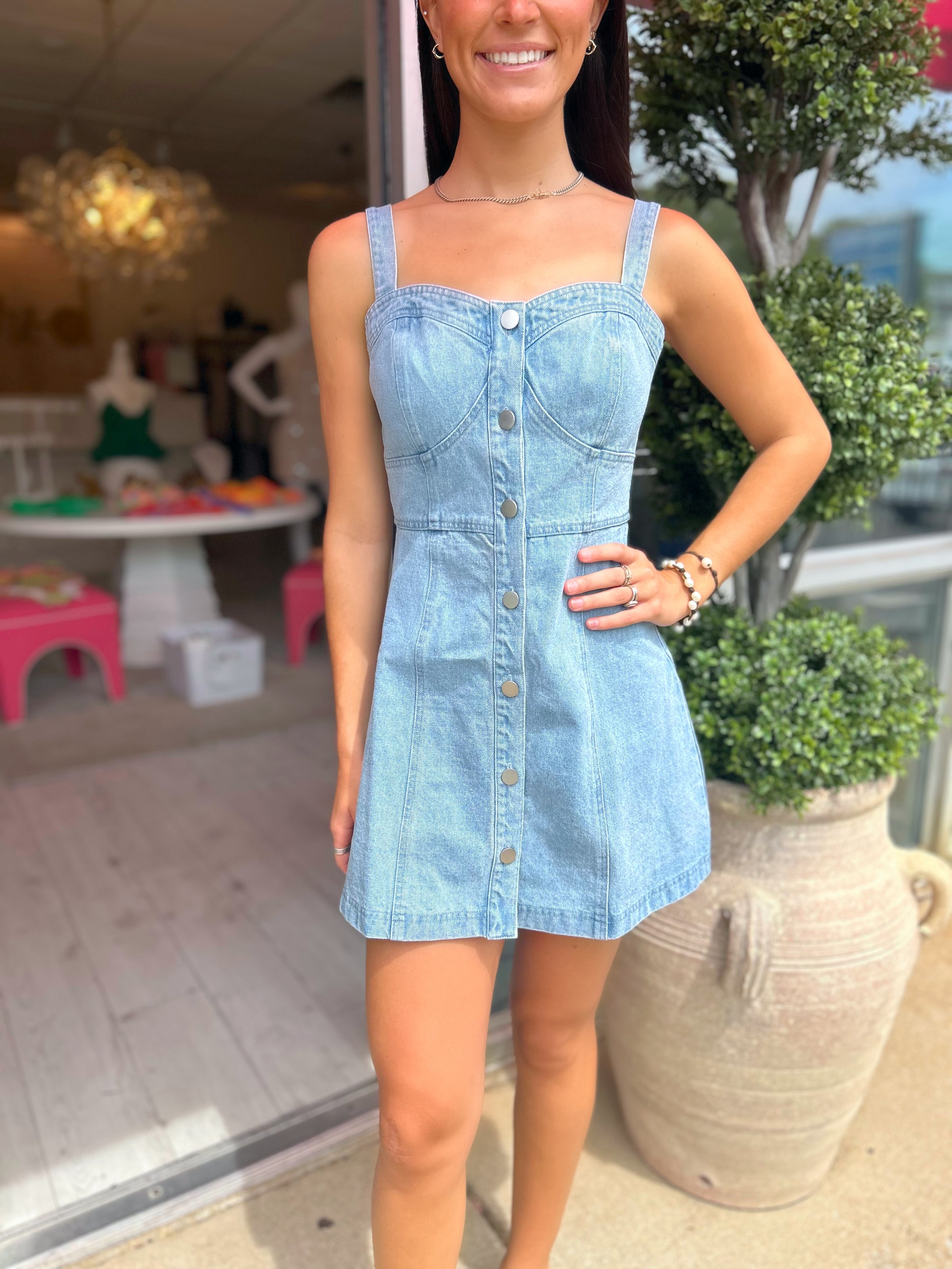 Josie Denim Sweetheart Neckline Mini Dress