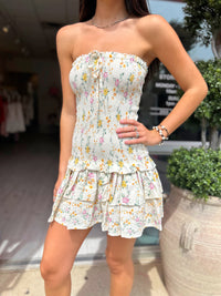 Elyse Butter Floral Strapless Mini Dress