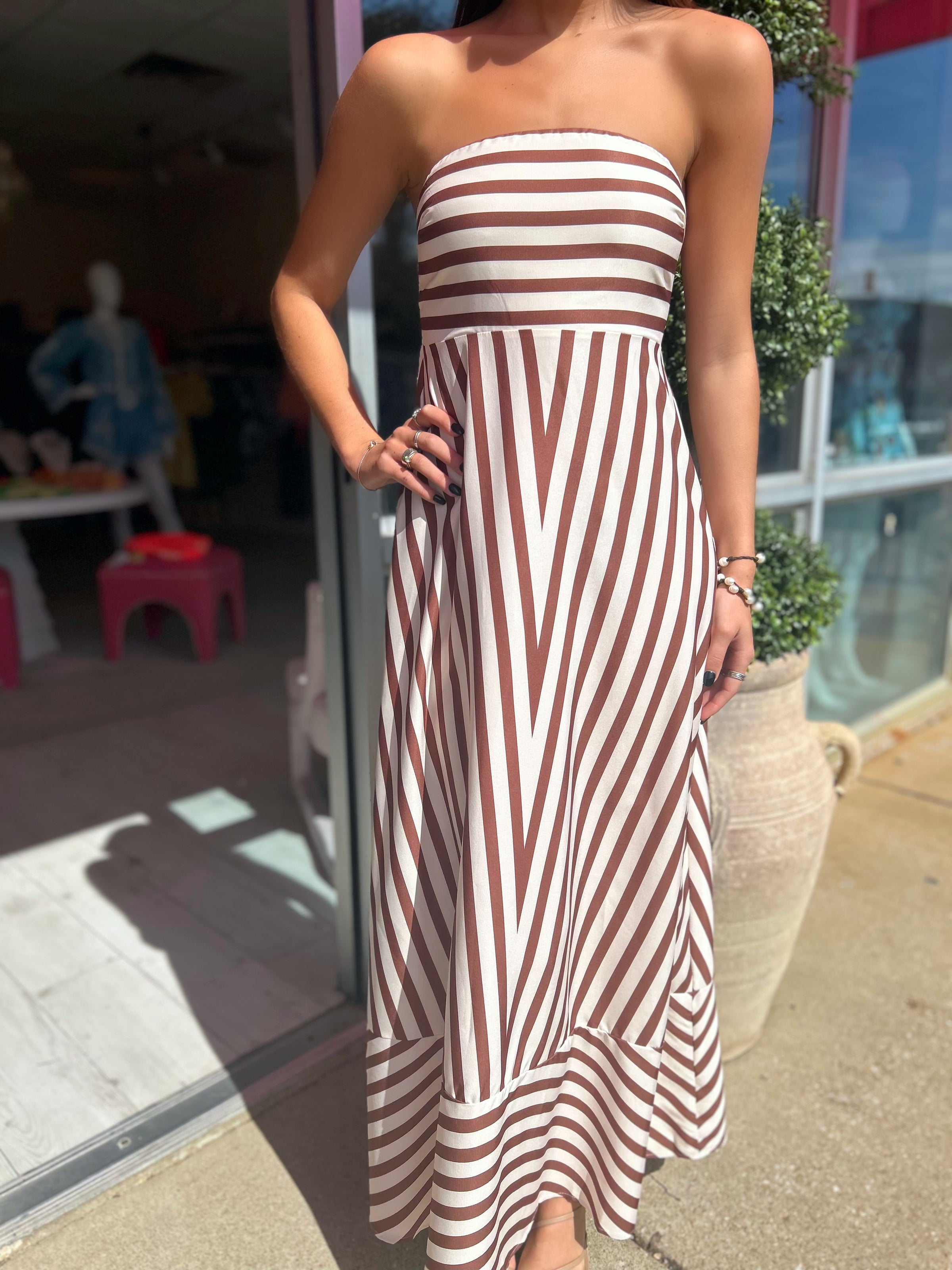 Mikinley Strapless Striped Maxi