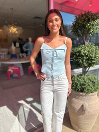 Nala Linen Top in Light Blue