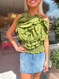 FARM RIO Green One Shoulder Blouse