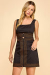 Briley Stitch Detail Square Neckline Mini Dress in Black