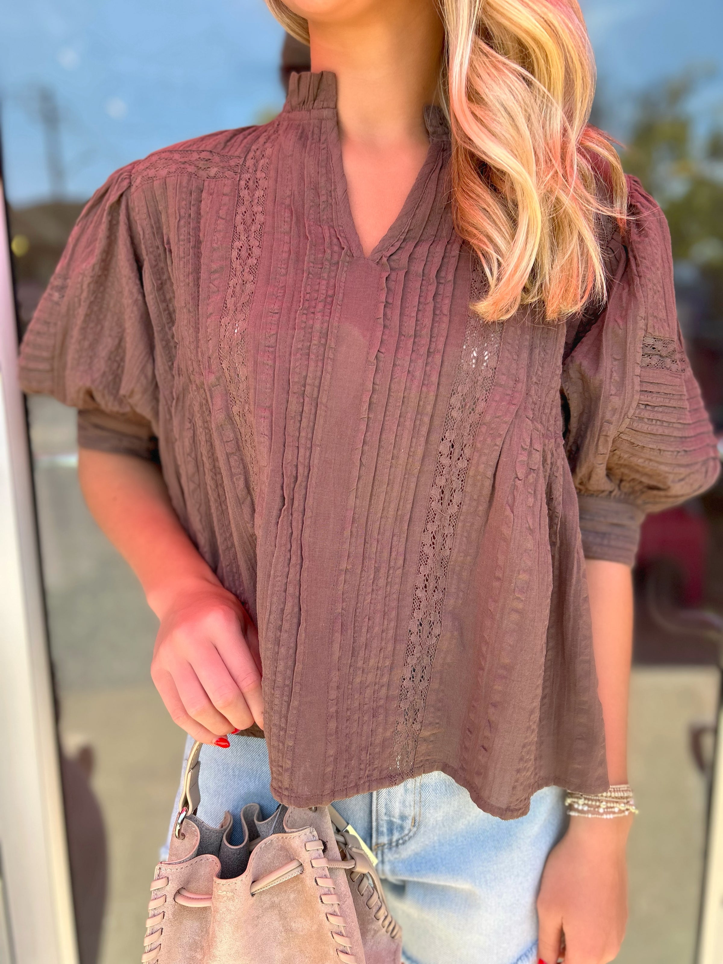 THML Annabelle Peasant Puff Sleeve Top