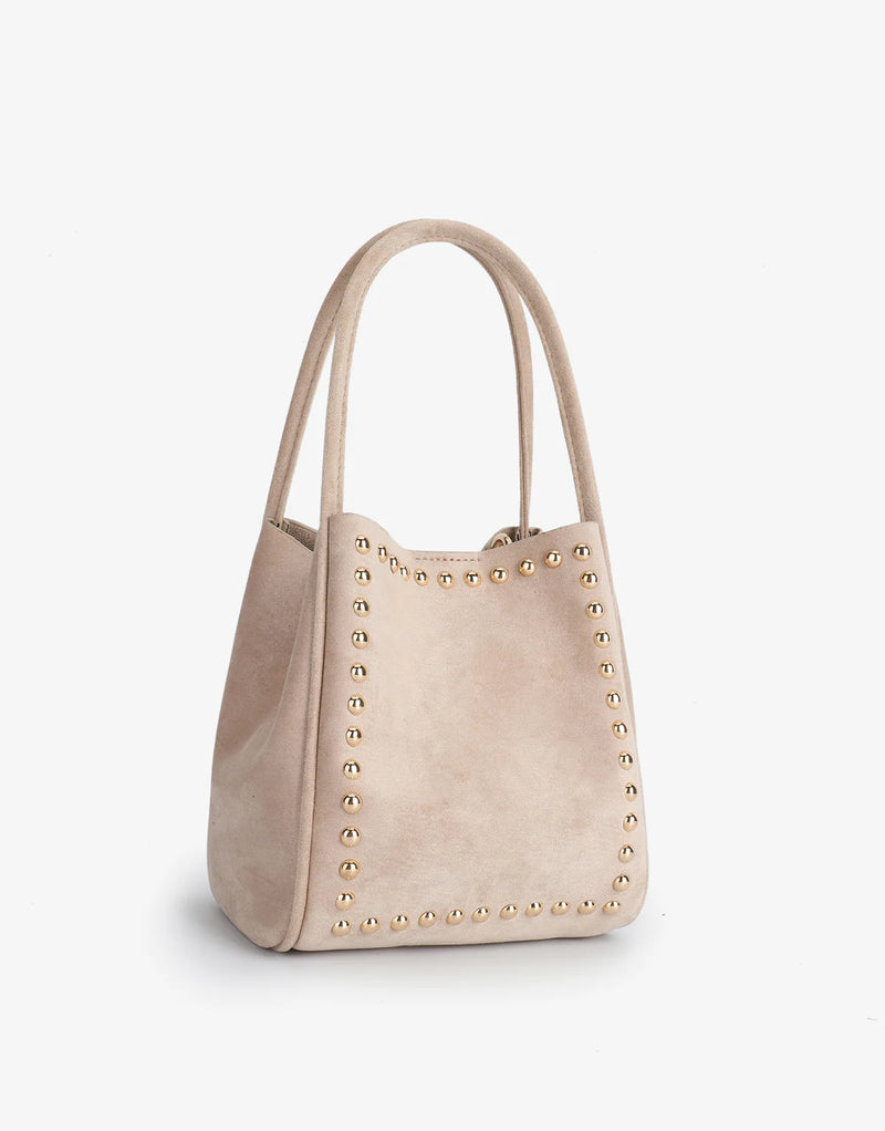REMI/REID Hollace Mini Tote Studded Faux Suede in Foundation