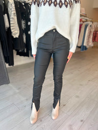 Daze Downtown High Rise Split Slim in Black Coated