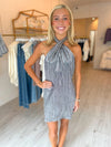 Show Me Your Mumu Jasmine Tie Mini Dress in Pleated Silver