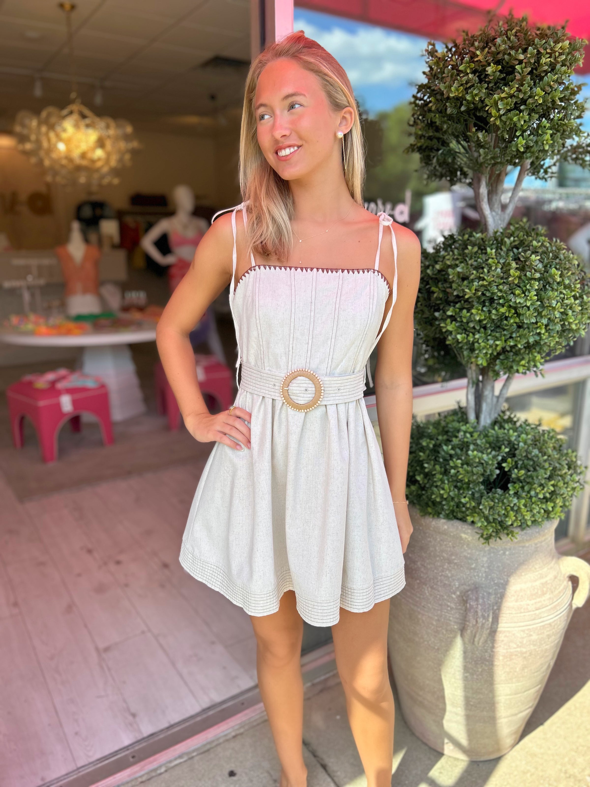 Ashton Linen Belted Mini Dress