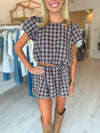 Show Me Your Mumu Highland Crop Top & Bubble Skort Set in Saddle Plaid