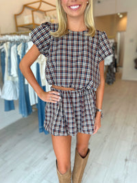 Show Me Your Mumu Highland Crop Top & Bubble Skort Set in Saddle Plaid