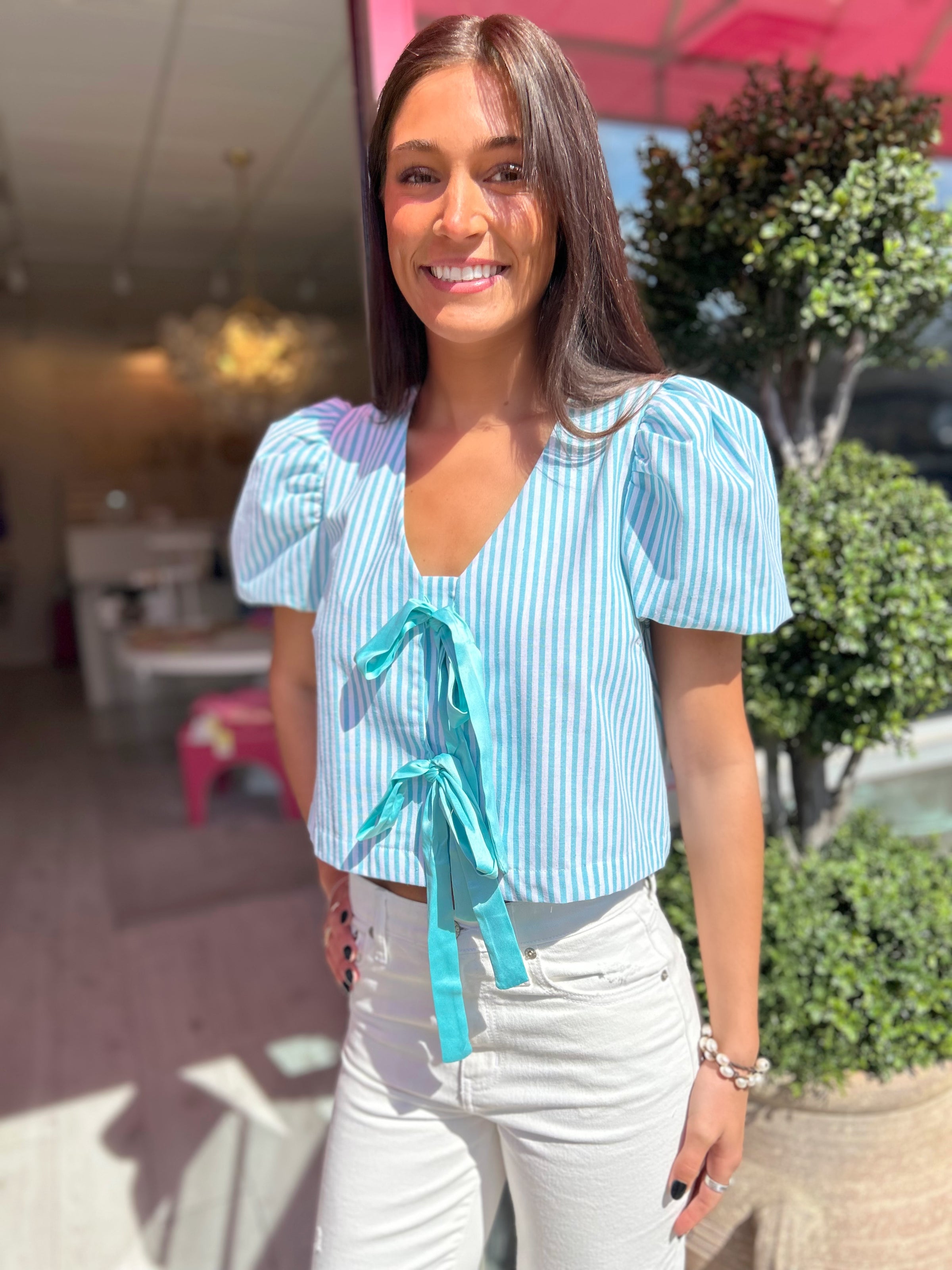 Alice Striped Tie Front Top