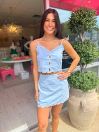 Bonny Scalloped Sleeveless Top & Mini Skirt Set in White