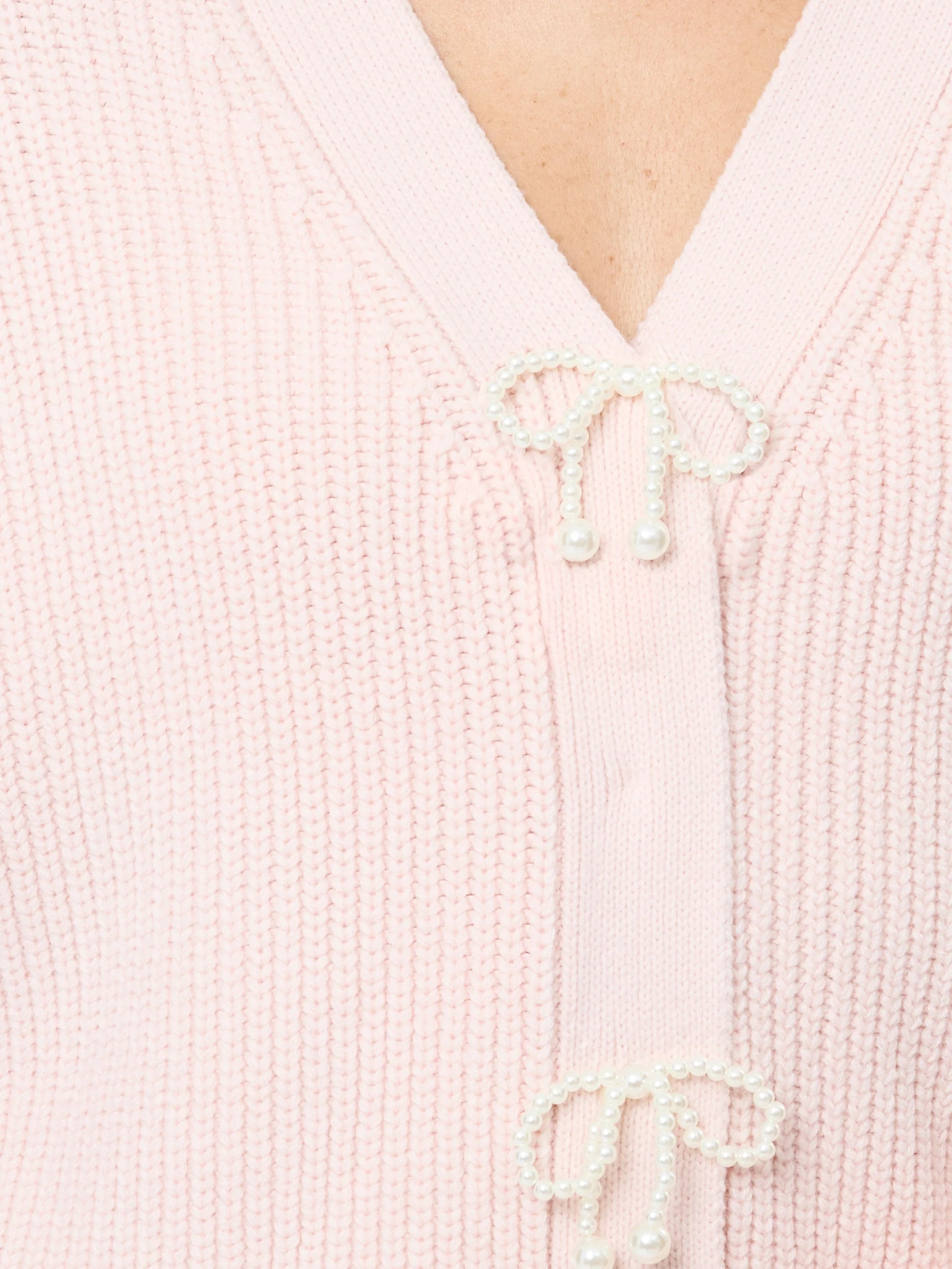 French Connection Babysoft Pearl Bow Sweater in Soft Blush