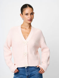French Connection Babysoft Pearl Bow Sweater in Soft Blush