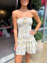 Elyse Butter Floral Strapless Mini Dress