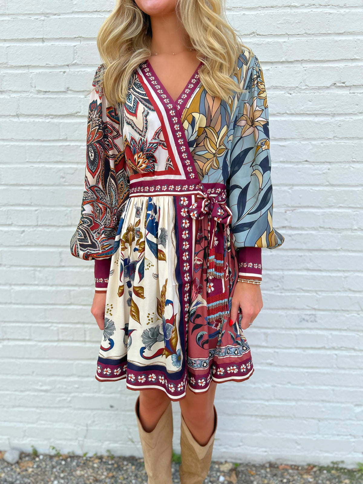 FARM RIO Stained Glass Beauty Mixed Scarves Mini Dress