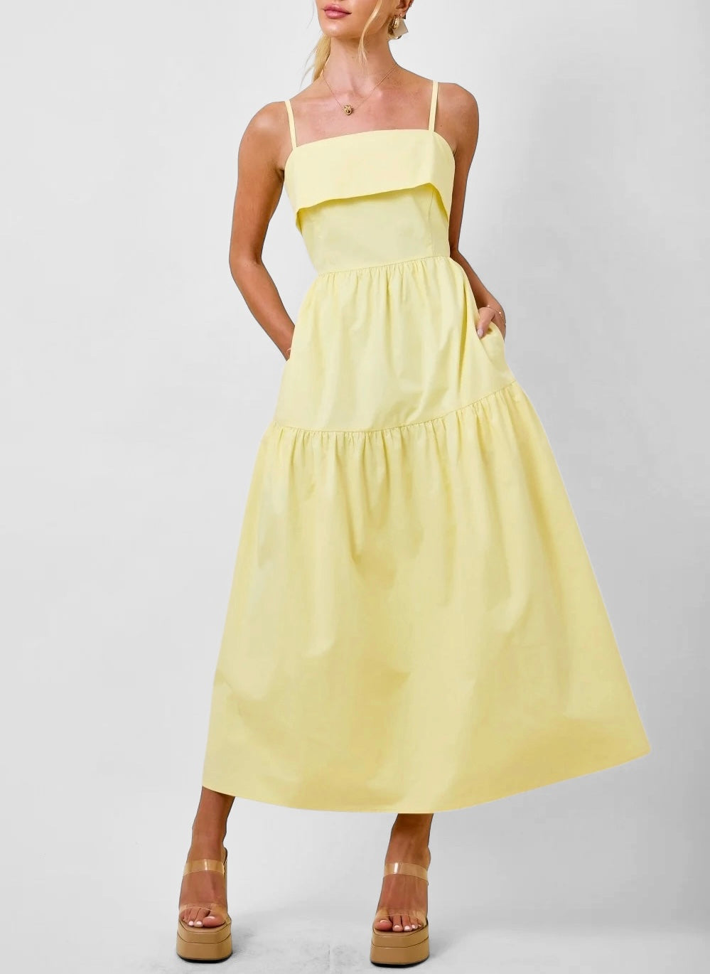 Drue Sleeveless Overlay Midi Dress