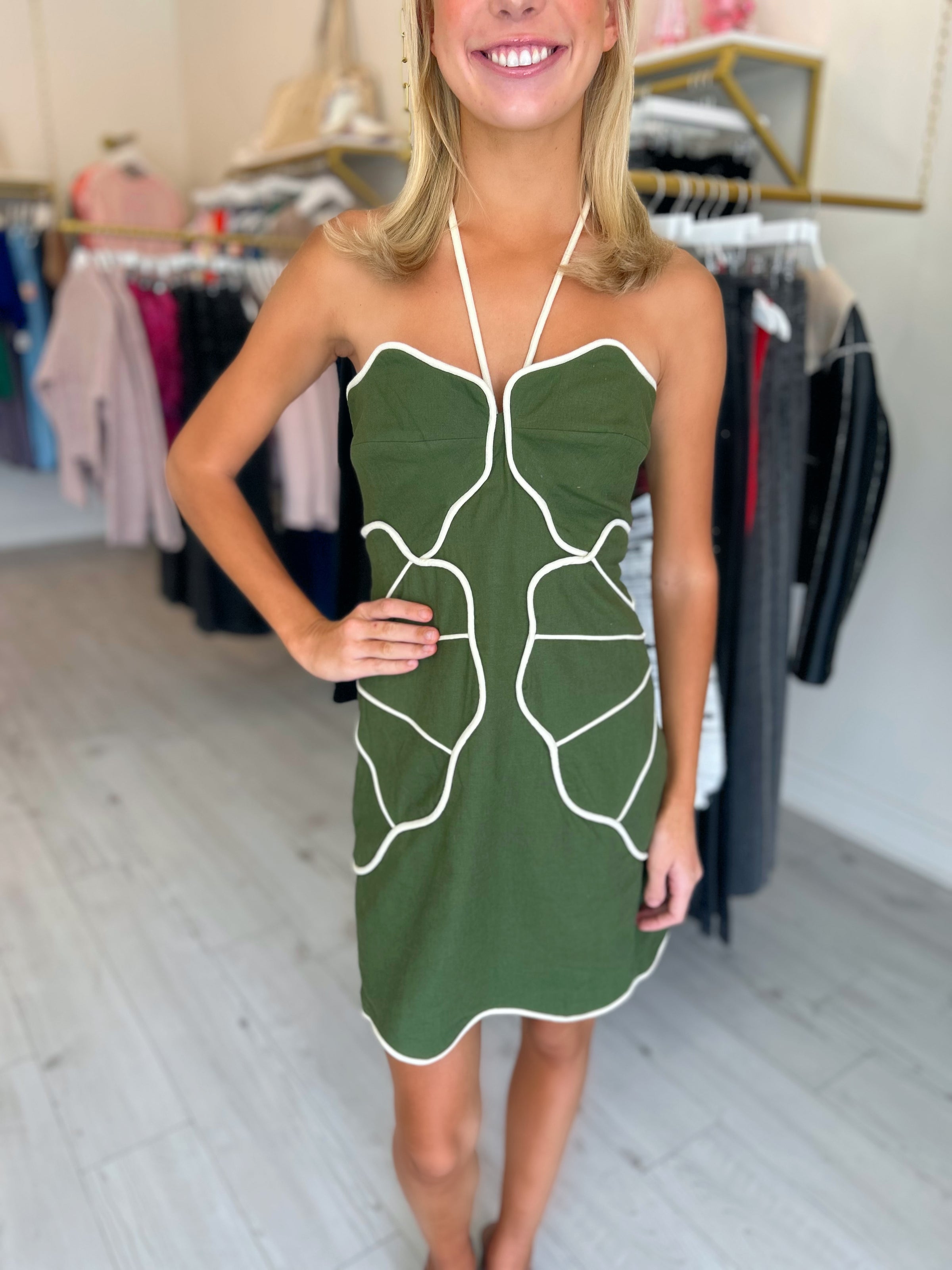 FARM RIO Green Wavy Cutouts Mini Dress