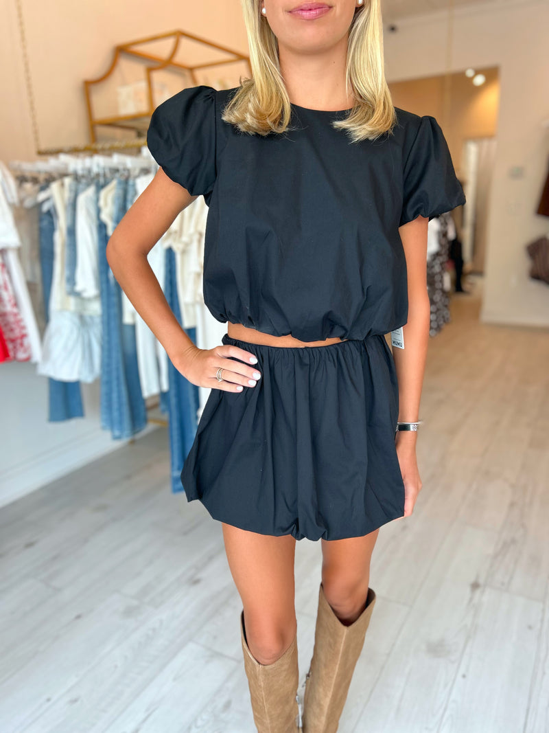 Show Me Your Mumu Highland Crop Top & Bubble Skort Set in Black