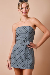 Margot Strapless Tweed Polka Dot Mini