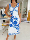 FARM Rio Blue Floral Cascade Wavy Midi Dress