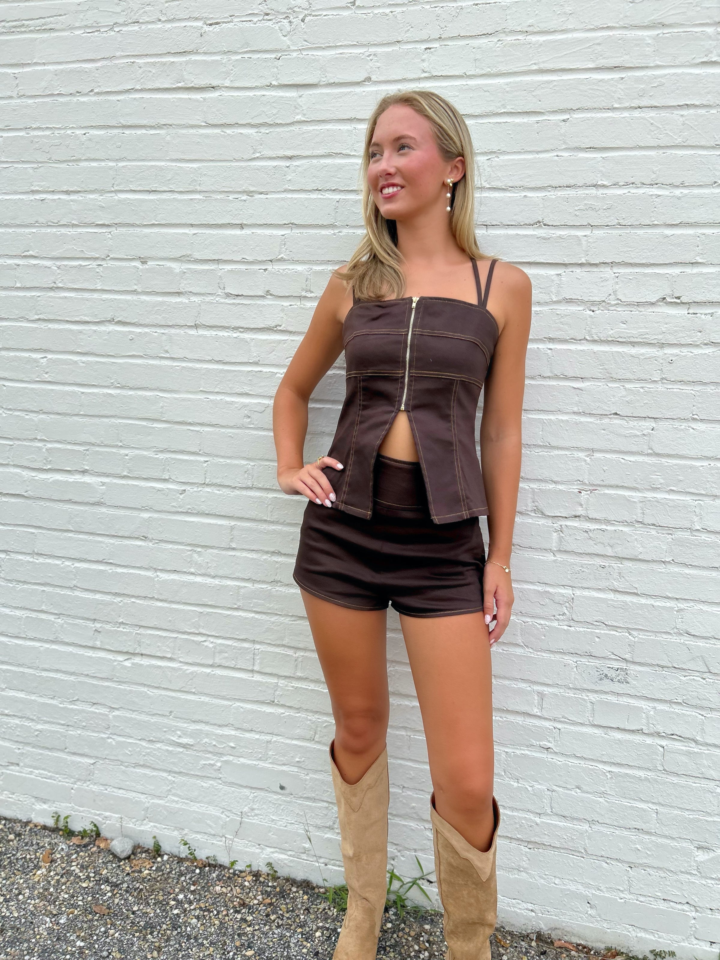 Beth Strappy Split Tunic Top & Short Set