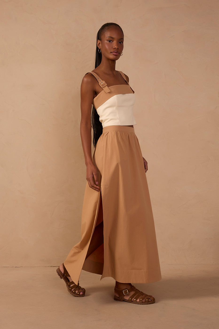 Dress To Buckled Linen Blouse & Side Slit Skirt Set