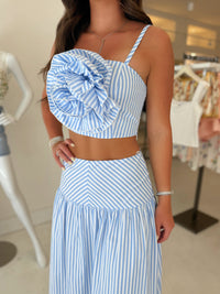 Ronan Striped Rose Detail Top & Midi Skirt Set