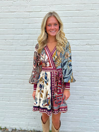 FARM RIO Stained Glass Beauty Mixed Scarves Mini Dress