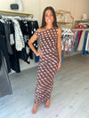 AFRM Biona Printed One Shoulder Maxi in Chocolate Halo Dot