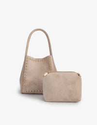 REMI/REID Hollace Mini Tote Studded Faux Suede in Foundation