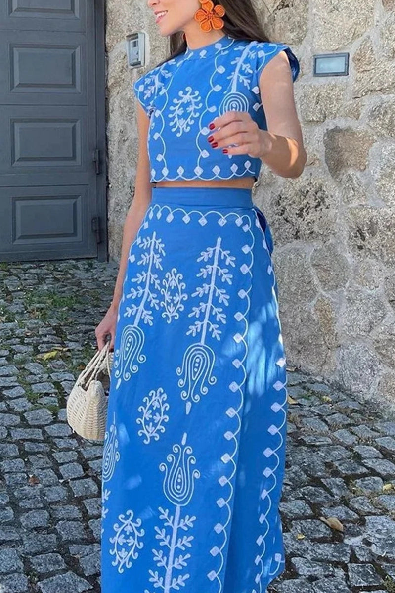 Baker Patterned Wrap Skirt Set