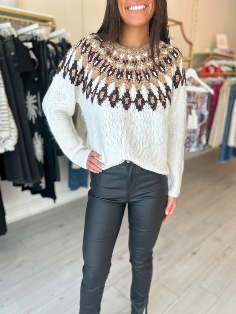 Moon River Isle Pullover Sweater in Cream Multi