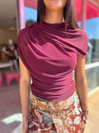 Steve Madden Kerry Mesh Top in Deep Fig