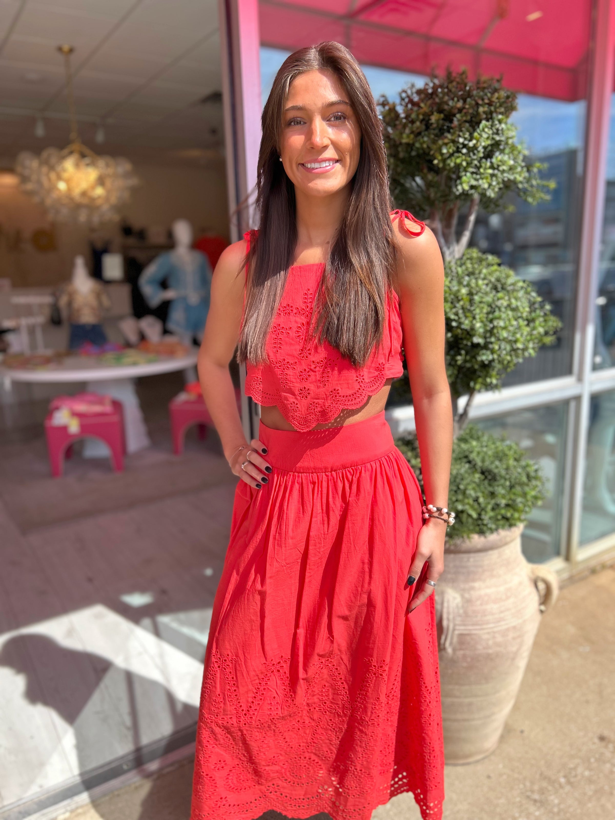 Bailey Embroidered Top and Midi Skirt Set